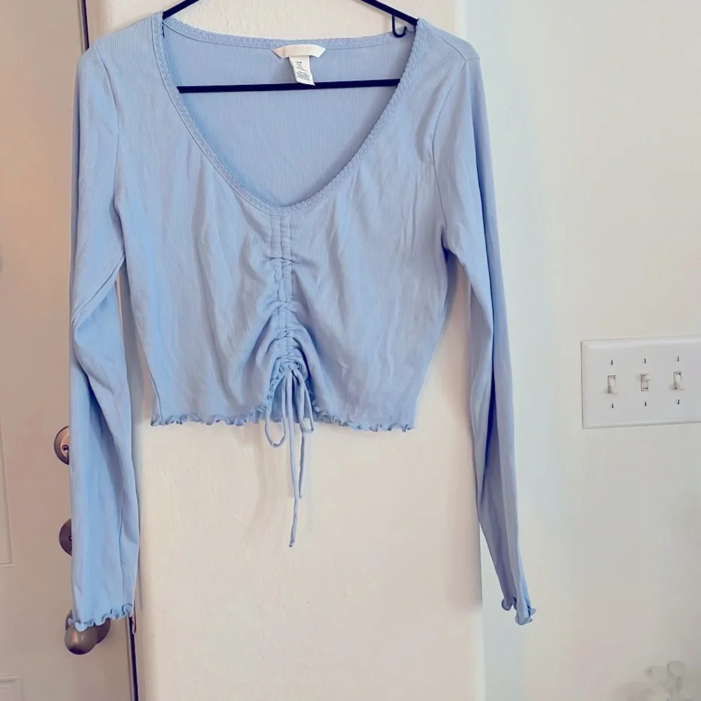 H&M Blue Long Sleeve Crop Top Size M